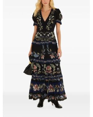 FARM Rio Natalia Floral-Print Tiered Maxi Dress - Black