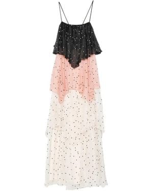 Aje. Vestido De Fiesta Songstress Con Motivo De Lunares Y Volantes - Blanco