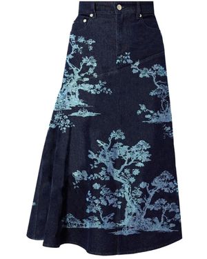 Erdem Tree-Print Midi Skirt - Blue