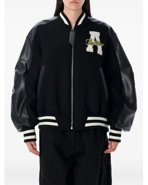 The Attico Varsity Leather-Sleeve Bomber Jacket - Black
