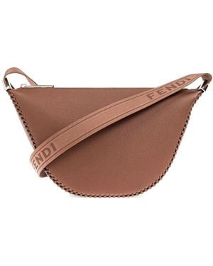 Fendi Stitched Leather Shoulder Bag - Brown