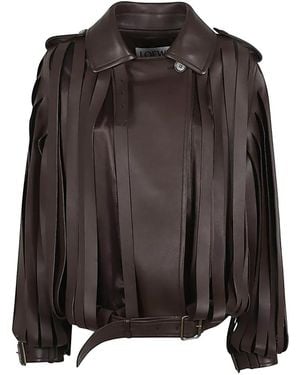 Loewe Leather Belted Jacket - Brown