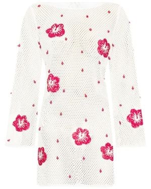 Leslie Amon Flower Beaded Mini Dress - White