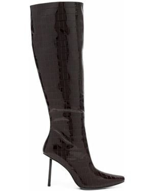 Femme LA Whistler Croc-Effect Patent Leather Boots - Black