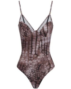 Elisabetta Franchi One-Piece Swimsuit With Alligator Print - Black