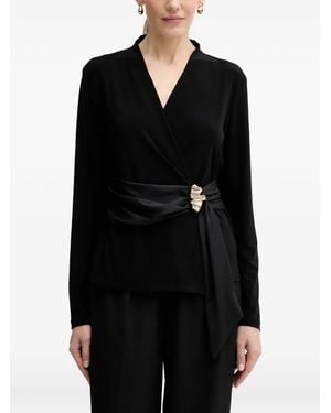 Joseph Ribkoff V-Neck Brooch Blouse - Black