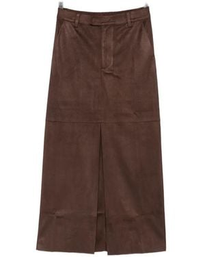 ELEH Suede-Effect Front-Slit Midi Skirt - Brown