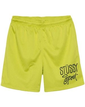 Stussy Logo-Print Mesh Track Shorts - Yellow
