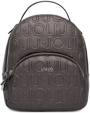 Liu Jo Embossed-Logo Zip-Pocket Backpack - Grey