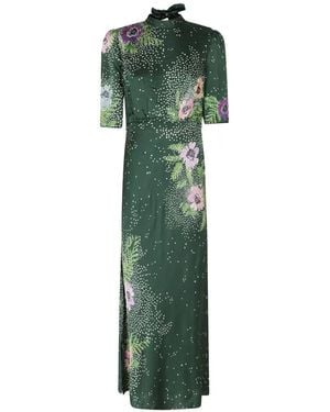 Saloni Adele Floral-Print Silk-Blend Dress - Green