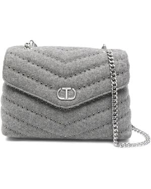 Twinset Quilted Studded Crossbody Bag - Gray