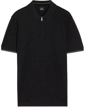 BOSS Zip-Fastening Polo Shirt - Black