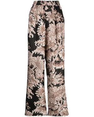 Biyan Floral-Print Silk Palazzo Pants - Brown