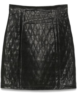 Balmain Quilted Leather Mini Skirt - Black