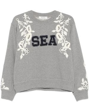 Sea Floral-Embroidered Sweatshirt - Grey