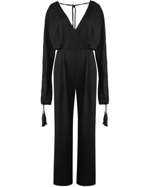 Alberta Ferretti Tassel-Detail V-Neck Jumpsuit - Black