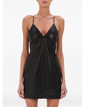 Amiri Leather V-Neck Mini Dress - Black