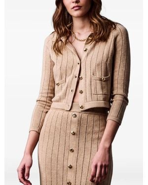 Hevron Pointelle-Knit Button-Up Cardigan - Natural