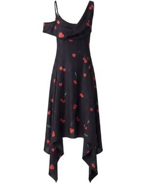 Monse Cherry-Print Silk Midi Dress - Black