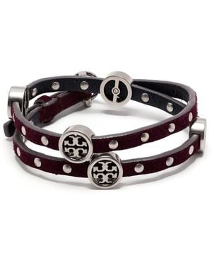 Tory Burch Miller Double-Wrap Leather Bracelet - Purple