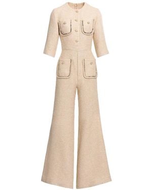 Elie Saab Python-Print Tweed Jumpsuit - Natural