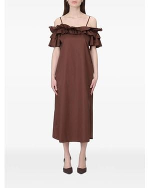 Hanita Ruffled Off-The-Shoulder Midi Dress - Brown