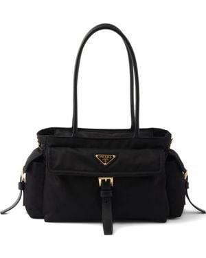 Prada Medium Explore Triangle-Logo Tote Bag - Black