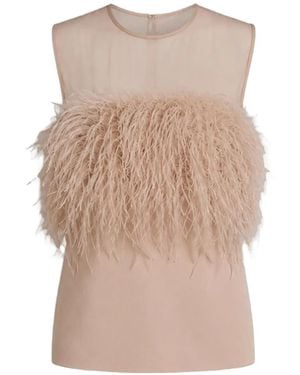Alberta Ferretti Blouse À Détails De Plumes Et Empiècement Transparent - Natural