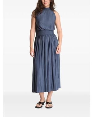 Samsøe & Samsøe Uma Plissé-Effect Shirred Midi Dress - Blue