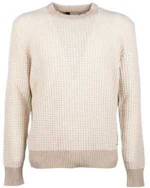 Brooksfield Waffle-Knit Crew-Neck Sweater - White