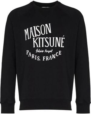 Maison Kitsuné Logo-Print Long-Sleeve Sweatshirt - Black