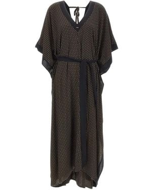 BOSS Monogram-Print Belted Caftan Maxi Dress - Black