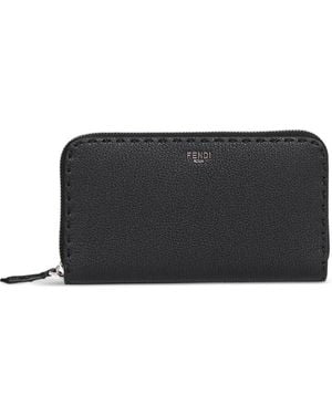 Fendi Zip-Up Leather Wallet - Black