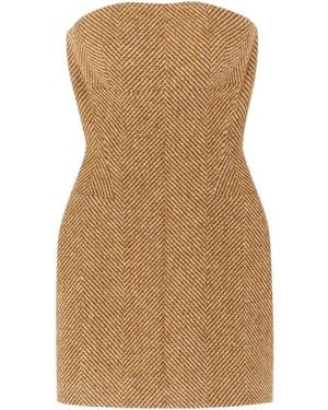 Ermanno Scervino Herringbone-Pattern Bustier Dress - Brown