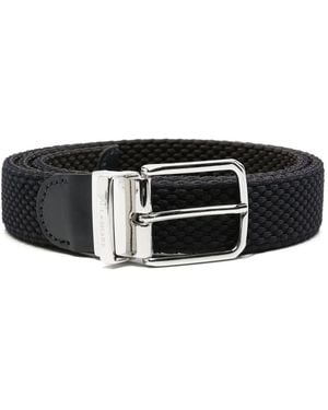 Paul & Shark Braided Leather-Trim Belt - Black