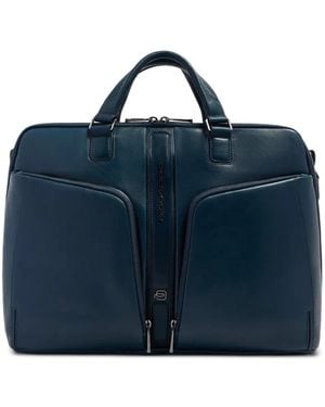 Piquadro Porte-Documents En Cuir À Double Zip - Blue