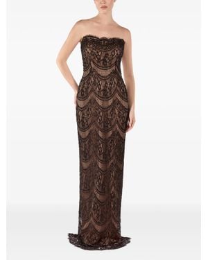 ANDREEA VENECIUC Valeria Strapless Lace Gown - Brown