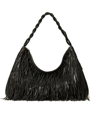 Twinset Liliane Fringed Woven Large Shoulder Bag - Black