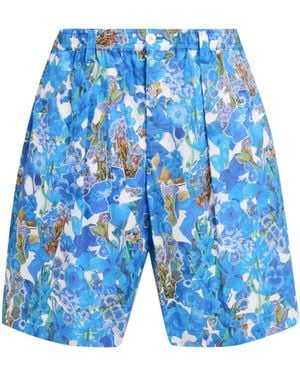 Marni Floral-Print Cotton Shorts - Blue