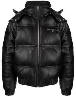 ROMEO HUNTE Doudoune En Cuir À Fini Grainé - Noir