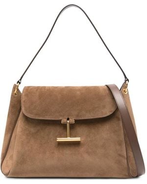 Tom Ford T-Bar Suede Cross Body Bag - Brown