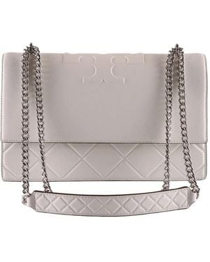 Tory Burch Fleming logo-embossed quilted shoulder bag - Gris