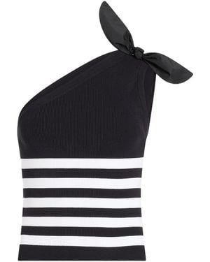 Patou Striped-Pattern Bow-Detail One Shoulder Top - Black