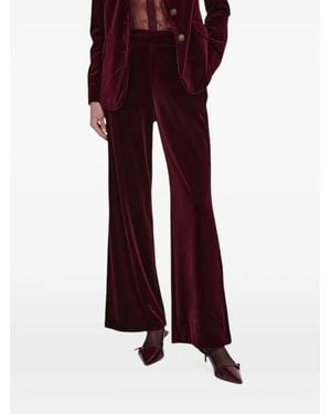 Nenette Velvet Straight-Leg Pants - Red