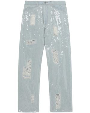 Palm Angels Sequin-Embellished Ripped Jeans - Blue