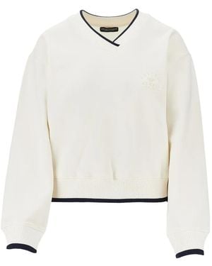 Emporio Armani V-Neck Logo-Embroidered Sweatshirt - White