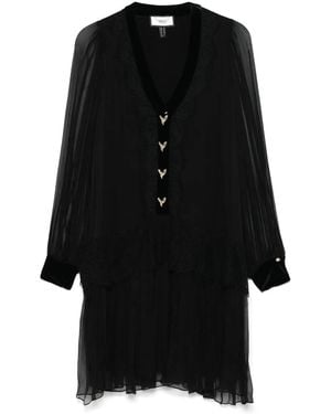 Nissa Lace-Panelling Silk Mini Dress - Black