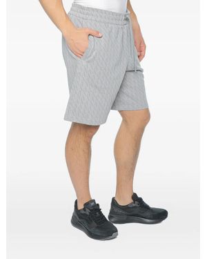 ARMANI EXCHANGE Monogram-Print Drawstring-Waist Shorts - Blue