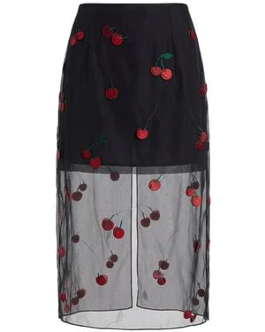 Monse Cherry-Embroidered Sheer Midi Skirt - Black