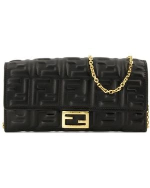 Fendi Baguette Embossed Clutch Bag - Black